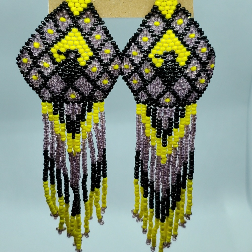 Handmade Native Eagle beaded Hanging Earrings
